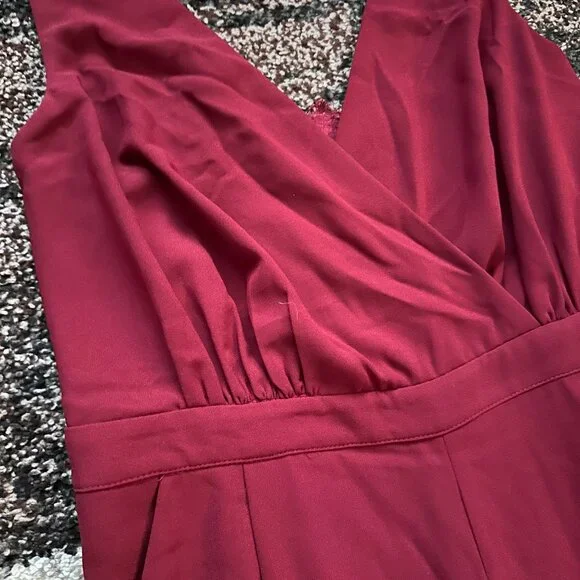 LULUS (XL) Burgundy Kiska Jumpsuit Dressy Red Lace V-Neck Surplice Sleeveless - Picture 7 of 16